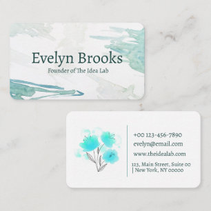 Minimalist Elegant Watercolor Floral Turquoise  Business Card