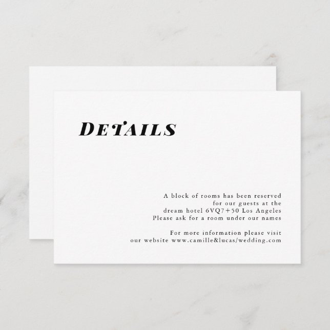 Minimalist Elegant Wedding Details card (Front/Back)