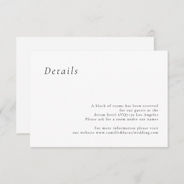 Minimalist Elegant Wedding Details card (Front/Back)