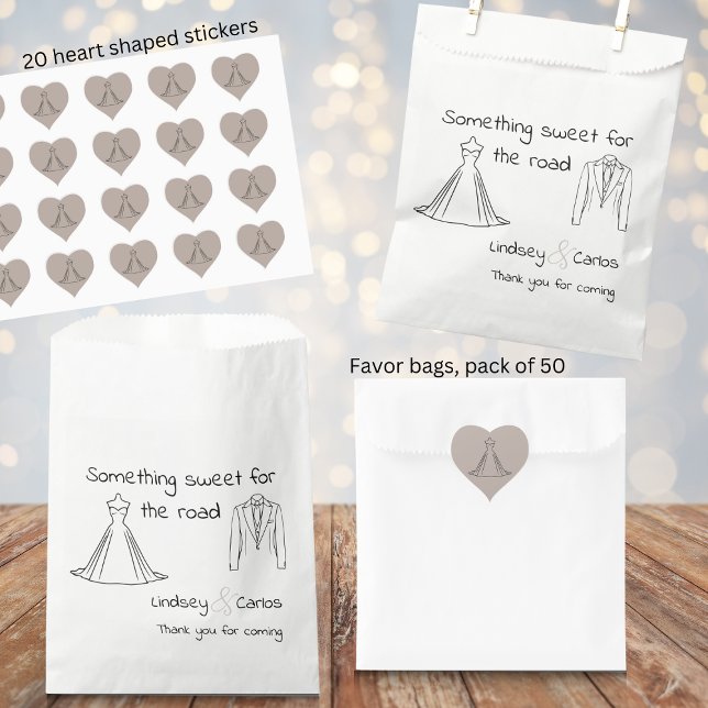 minimalist elegant wedding dress silhouette  heart sticker (elegant white simple favor bags, seal them with a heart shaped sticker in matching design)