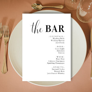 Minimalist Elegant Wedding Drinks Bar Menu Cards