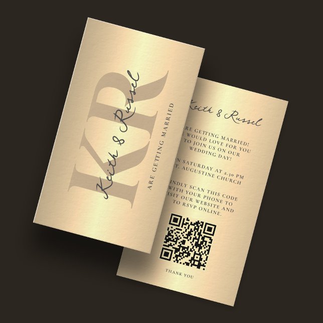Minimalist Elegant Wedding QR Code Gold Invitation (Creator Uploaded)