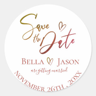 Minimalist  Elegant Wedding Save The Date Classic Round Sticker