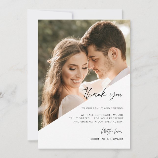 Minimalist, Elegant Wedding Thank You Photo Card (Front)