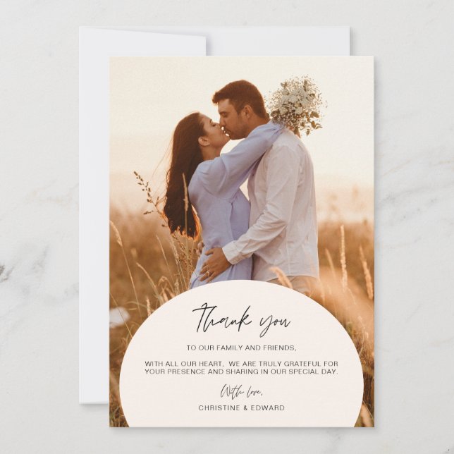 Minimalist, Elegant Wedding Thank You Photo Card (Front)