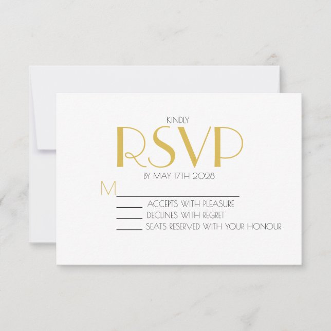 Minimalist Elegant White and Gold Wedding RSVP Card (Front)