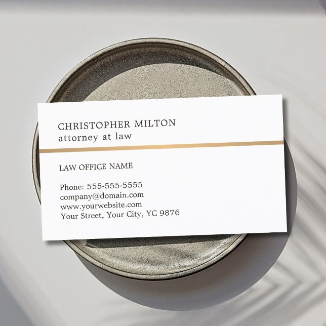 Minimalist Elegant White Faux Copper Line Attorney Business Card (Creator Uploaded)