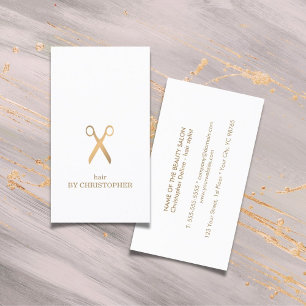 Minimalist Elegant White Faux Gold Hair Stylist Business Card