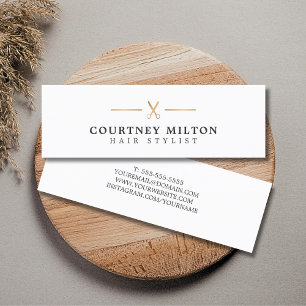 Minimalist Elegant White Faux Gold Hair Stylist Mini Business Card