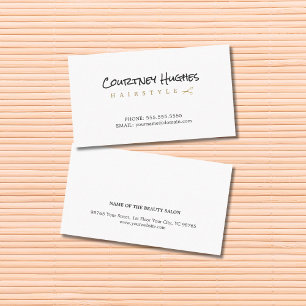 Minimalist Elegant White Faux Gold Hairdresser Business Card