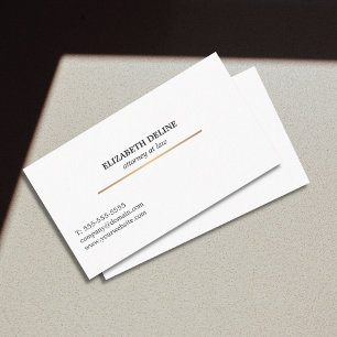 Minimalist Elegant White Faux Gold Line Attorney Business Card