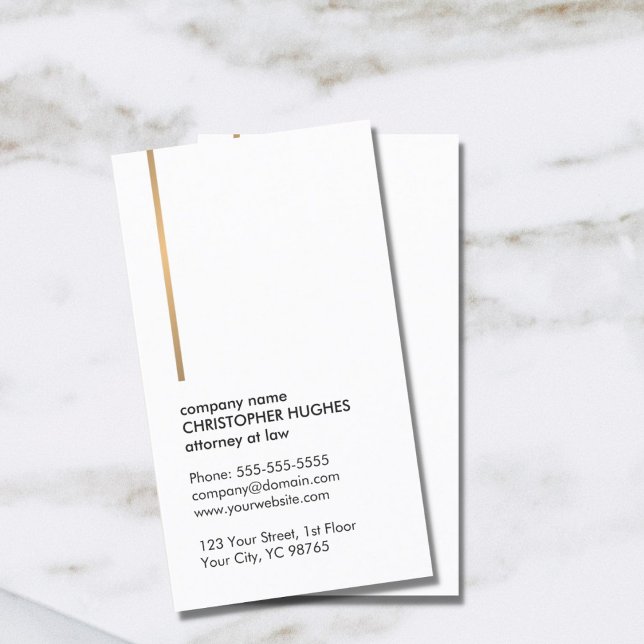 Minimalist Elegant White Faux Gold Line Attorney Business Card (Creator Uploaded)