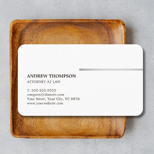Minimalist Elegant White Faux Silver Line Attorney Business Card
