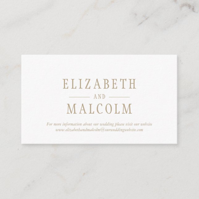 Minimalist Elegant White Gold Wedding Website Enclosure Card (Front)