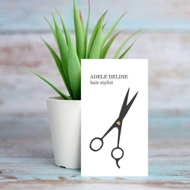 Minimalist Elegant White Grey Scissor Hair Stylist Business Card (Creator Uploaded)