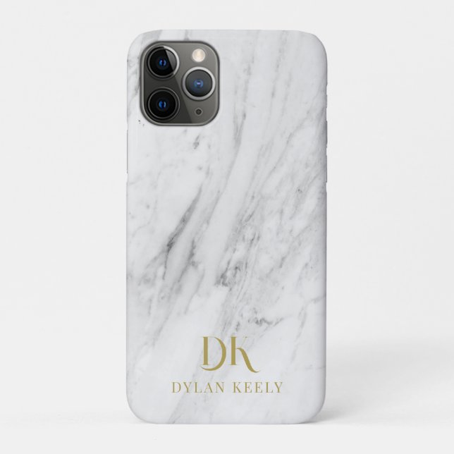 Minimalist Elegant White Marble Monogram Case-Mate iPhone Case (Back)
