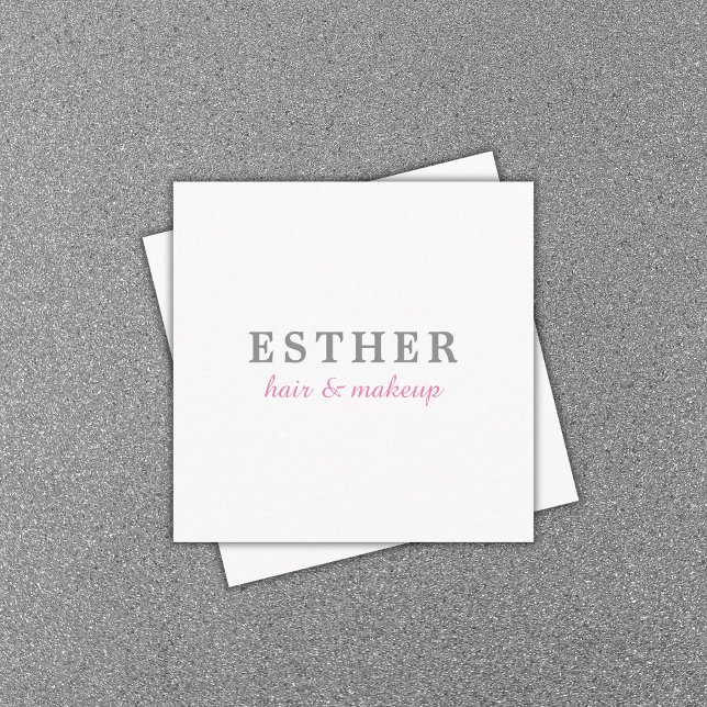 Minimalist Elegant White Pink Hair&Makeup Square Business Card (Creator Uploaded)