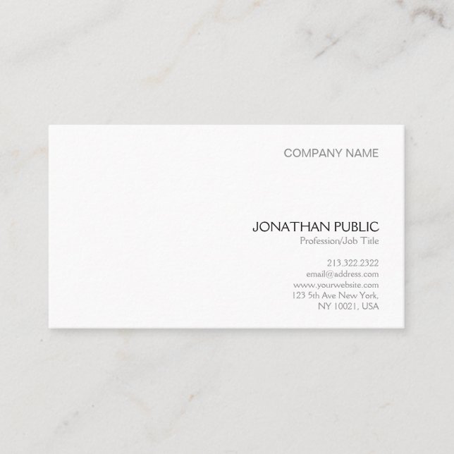 Minimalist Elegant White Plain Modern Professional Business Card (Front)