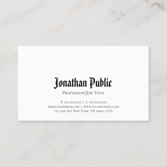 Minimalist Elegant White Professional Classic Look Business Card (Front)