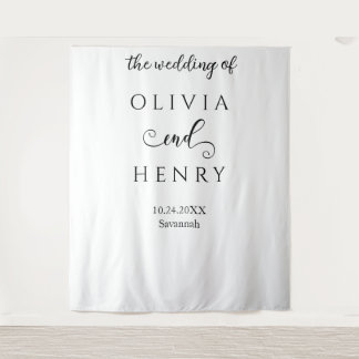 Minimalist Elegant  White  Wedding Banner Tapestry