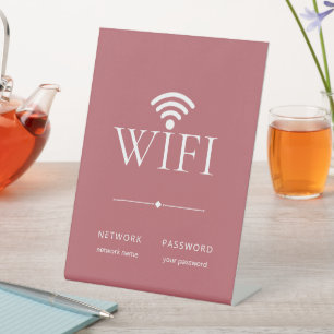 Minimalist Elegant WiFi Network Password Dusty Red Pedestal Sign