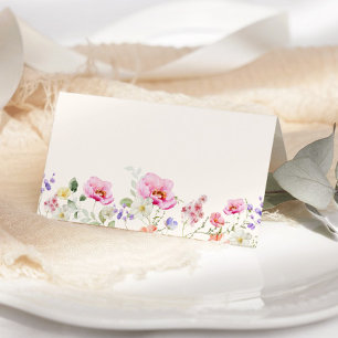 Minimalist elegant wildflowers wedding place card