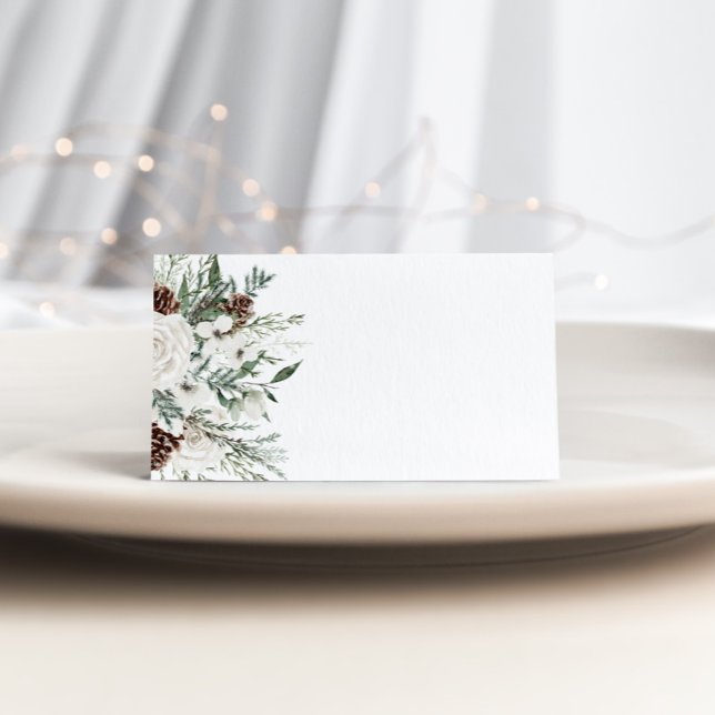 Minimalist elegant winter evergreen wedding place card (Creator Uploaded)