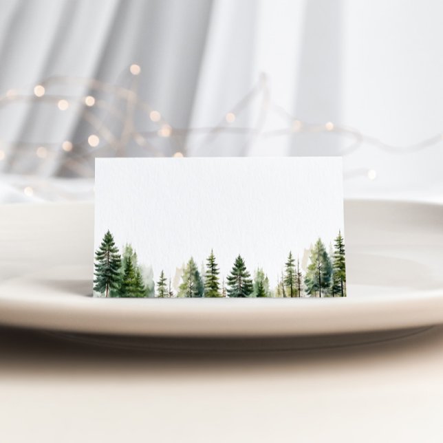 Minimalist elegant woodland pine trees wedding place card (Creator Uploaded)