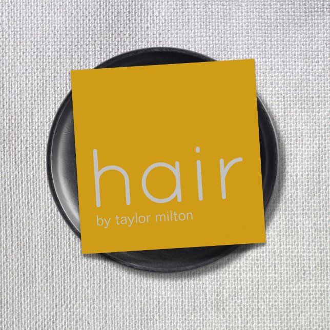 Minimalist Elegant Yellow Grey Hair Stylist Square Business Card (Creator Uploaded)