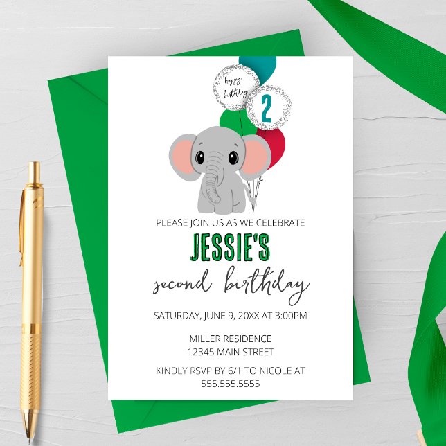 Minimalist Elephant Birthday Party Invitatoin Invitation (Creator Uploaded)