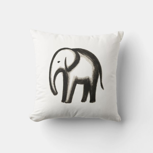 Minimalist Elephant – Bold Ink Animal Design on  Cushion (Front)