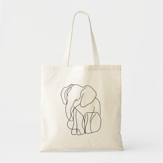 Minimalist Elephant Line Art Tote Bag (Front)