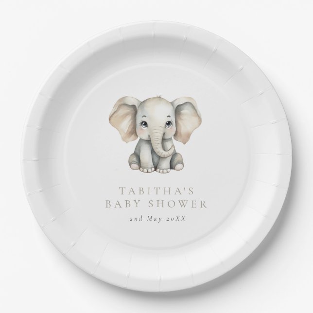 Minimalist Elephant Little Peanut Baby Shower Paper Plate (Front)
