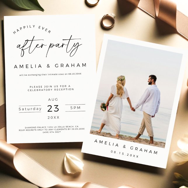 Minimalist Elopement Reception Invitation, Happily Invitation (Creator Uploaded)