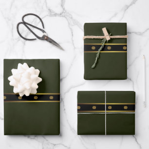 Minimalist Emerald Black And Gold Geometric Wrapping Paper Sheet