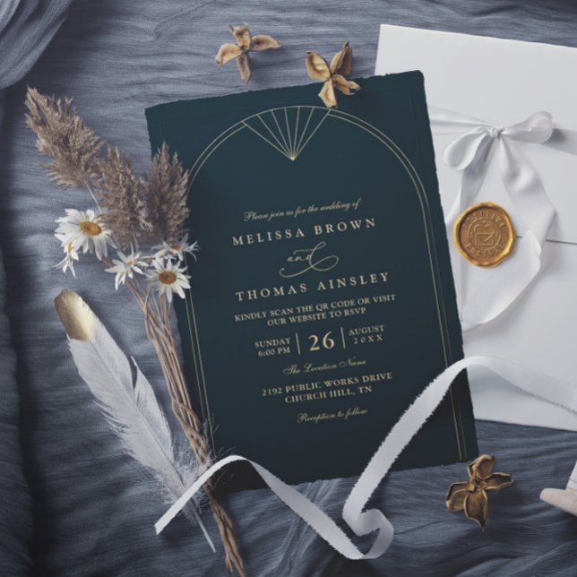 Minimalist Emerald Elegant Modern QR Code Wedding Invitation (Creator Uploaded)
