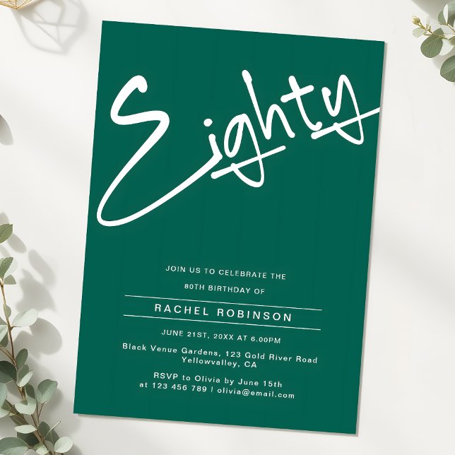 Minimalist Emerald Green 80th Birthday Party Invitation (Creator Uploaded)