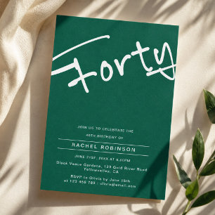 Minimalist Emerald Green Adult Forty 40th Birthday Invitation