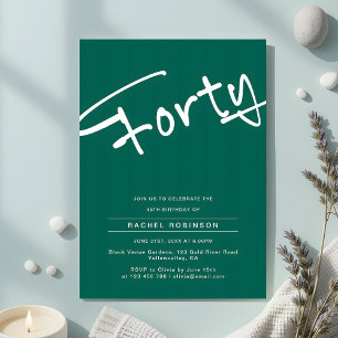 Minimalist Emerald Green Adult Forty 40th Birthday Invitation