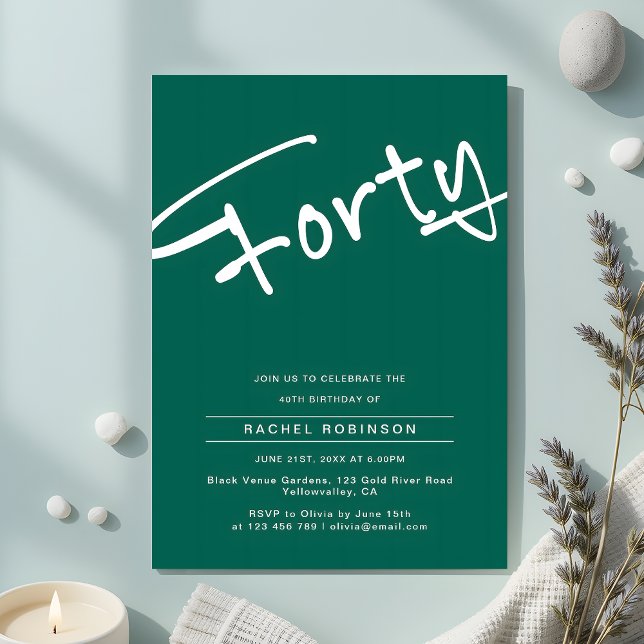 Minimalist Emerald Green Adult Forty 40th Birthday Invitation (Creator Uploaded)