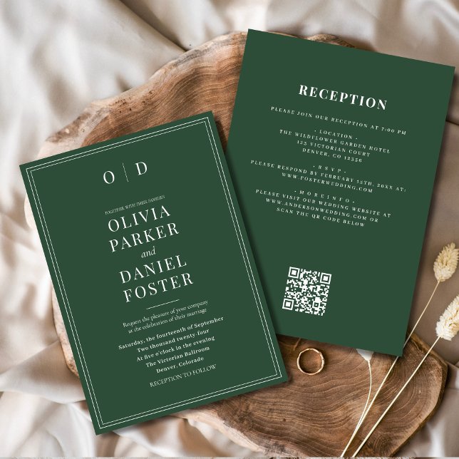 Minimalist Emerald Green All in One Wedding Invitation (Creator Uploaded)