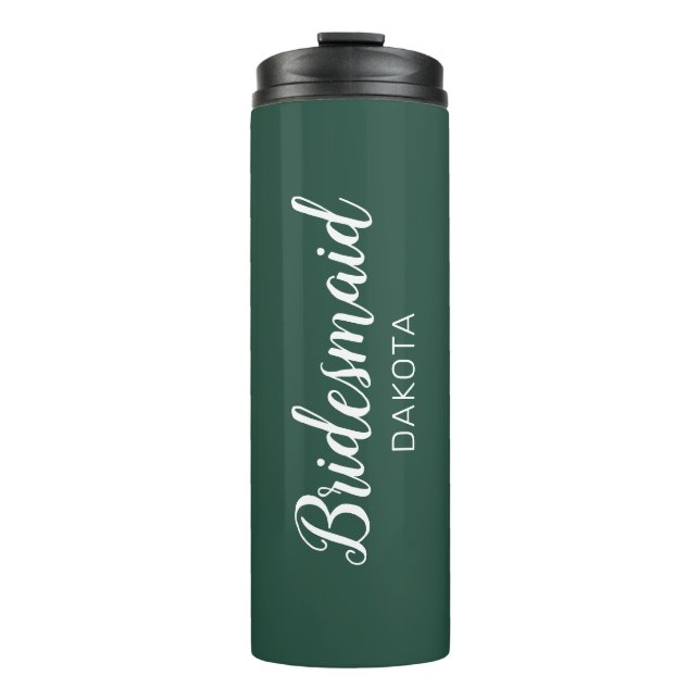 Minimalist Emerald Green Bridesmaid Name Thermal Tumbler (Front)