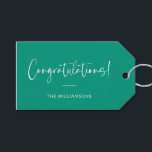 Minimalist Emerald Green Custom Congratulations Gift Tags<br><div class="desc">A sophisticated and timeless gift tag featuring an emerald green background with elegant script and modern typography in white. Perfect for adding a personalised touch to wedding gifts,  baby showers,  graduations,  or any celebratory occasion. Customise with your family name or message for a stylish and thoughtful finishing touch.</div>