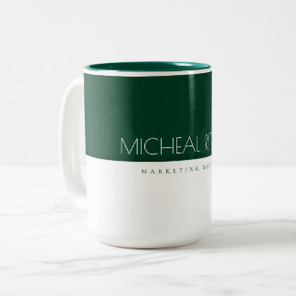 Minimalist Emerald Green Custom monogram Name Job Two-Tone Coffee Mug