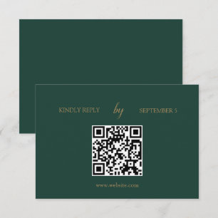 Minimalist Emerald Green Gold QR Code Wedding RSVP Card