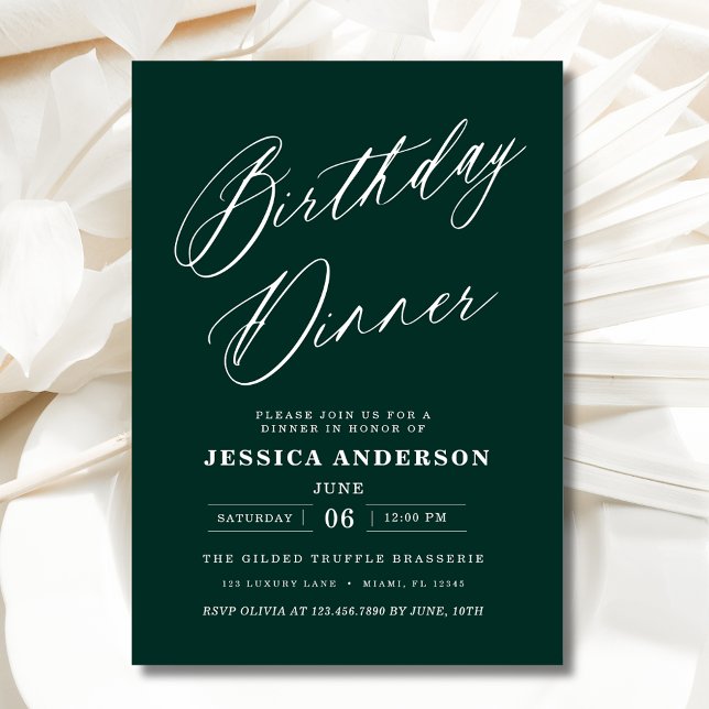 Minimalist Emerald Green Modern Birthday Dinner Invitation (Creator Uploaded)