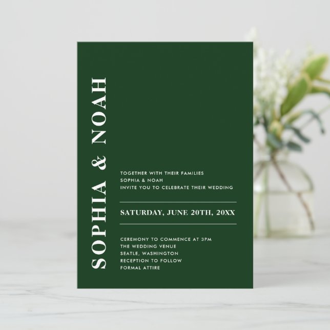 Minimalist Emerald Green Modern Spring Wedding Invitation (Standing Front)