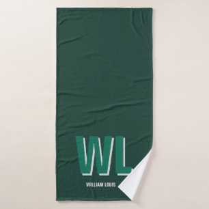 Minimalist Emerald Green Personalised Monogram Bath Towel