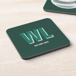 Minimalist Emerald Green Personalised Monogram Coaster