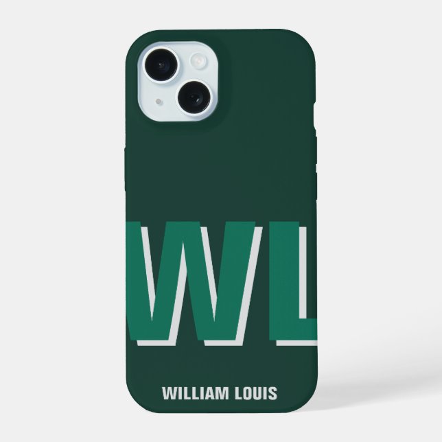 Minimalist Emerald Green Personalised Monogram  iPhone 15 Case (Back)